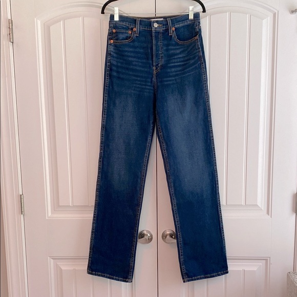 RE / Done NWT 90s High Rise Loose Jeans in Deep Faded Blue‎ Women's Size 26 NEW - Picture 1 of 12